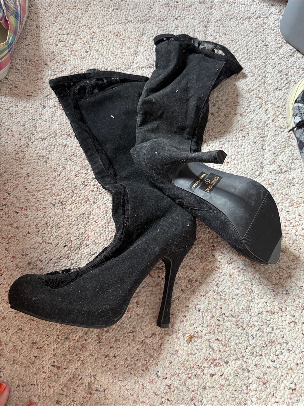 Ellie Black Suede Knee-High Stiletto Boots
